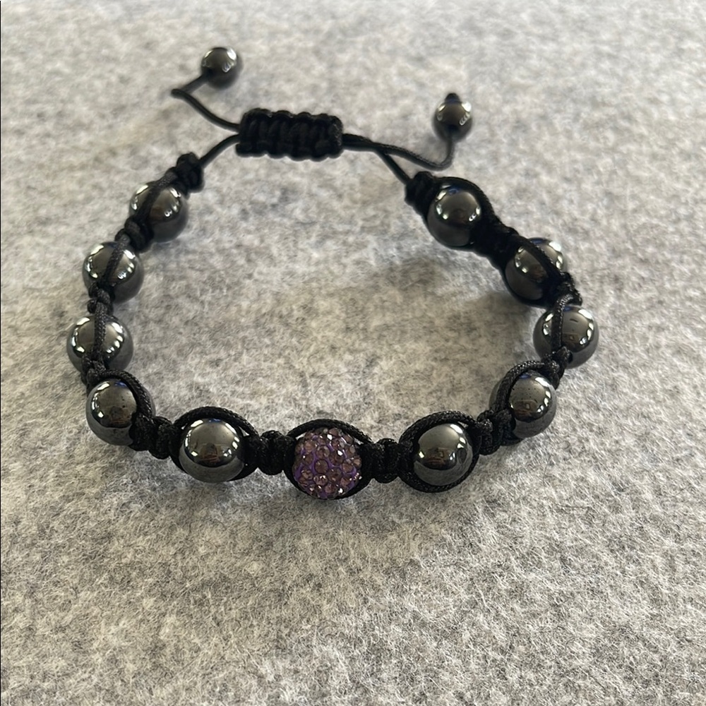 Purple Crystal and Hematite Beaded Bracelet